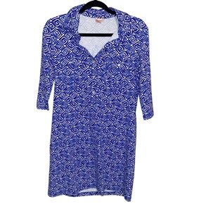 Persifor Dress Womens Small USA Stretch Blue White Geometric Print